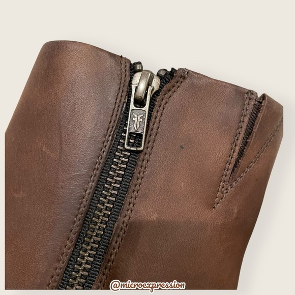 $359 Veronica Seam Short Brown Leather Moto Vintage Boho Zip Up Low Ankle Boot - Picture 8 of 11